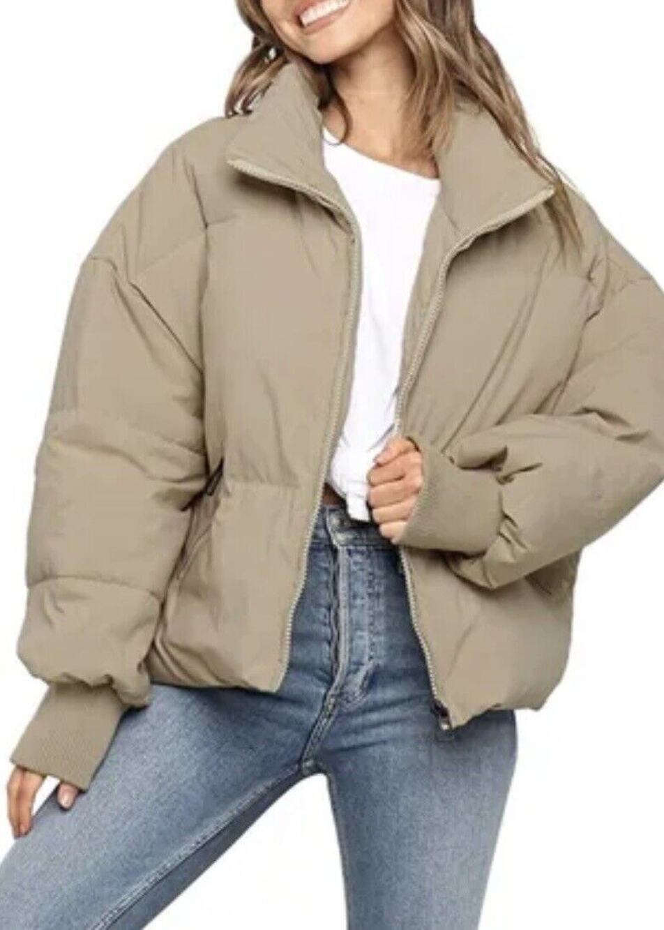MEROKEETY Women's Winter Long Sleeve Zip Puffer Jacket Baggy Short M NWT